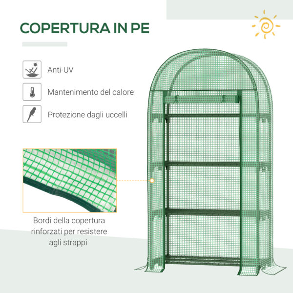 Serra da Giardino con Ripiani in Metallo, Copertura in PE e Porta Avvolgibile 80x49x160cm, Verde