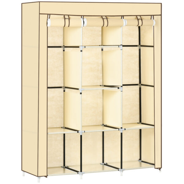 Armadio in Tessuto con 8 Ripiani e 2 Barre, Guardaroba Portatile con Porta Avvolgibile, 125x43x162.5cm, Beige