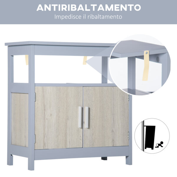 Mobile Sottolavabo Bagno con Armadietto e Ripiano Aperto, 60x30x62cm, Grigio e Legno Naturale