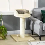 Albero Tiragraffi per Gatti con Lettino e Pallina in Peluche e Palo in Sisal 55x55x83cm Beige