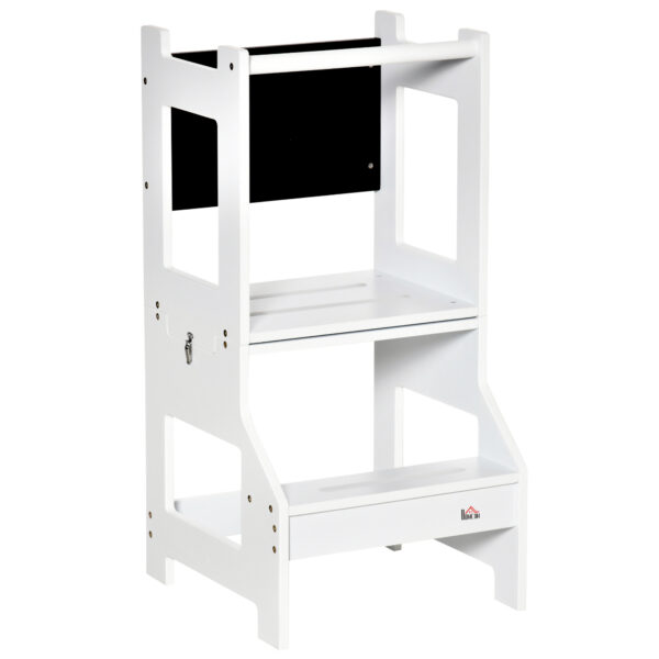 Scala Montessori 2 in 1 in MDF Staccabile, con Sgabello, Lavagna Inclusi, per Bambini 3-6 Anni, Bianco