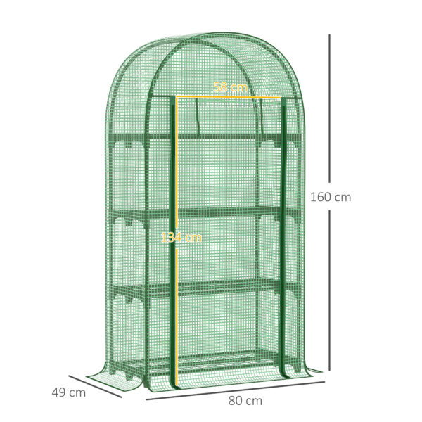 Serra da Giardino con Ripiani in Metallo, Copertura in PE e Porta Avvolgibile 80x49x160cm, Verde