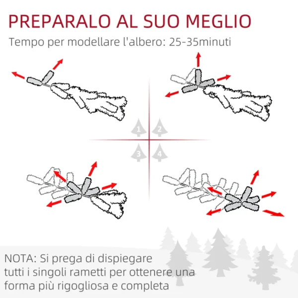 Albero di Natale Innevato 180cm con 523 Rami e Base in Acciaio per Interni