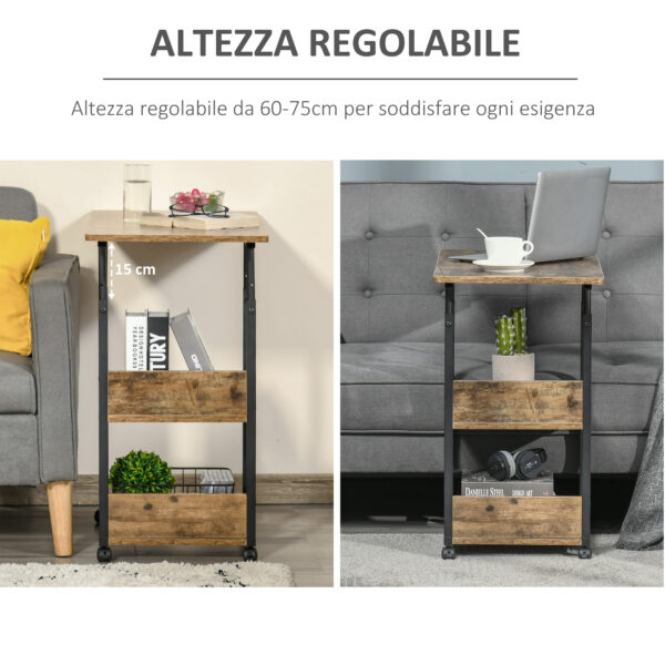 Tavolino da Salotto a C Stile Industriale, Comodino di Design Altezza Regolabile - Marrone Rustico