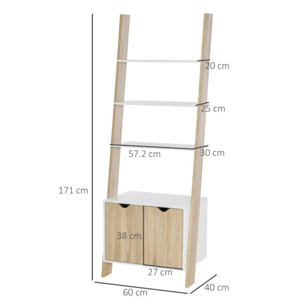 Mobile Libreria a Scala con 3 Mensole e Armadietto, Scaffale Moderno Stile Nordico in Legno, 60x40x171cm, Rovere e Bianco