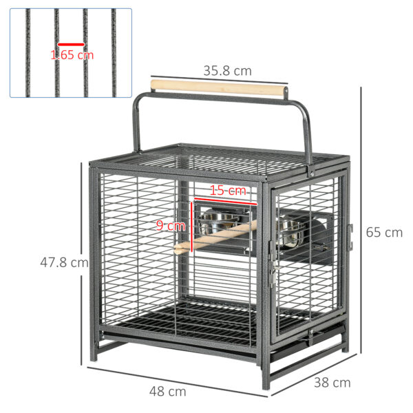 Gabbia per Pappagalli con Vassoio rimovibile, Ciotole in Acciaio Inox e 2 Posatoi, 48x38x65cm Nero