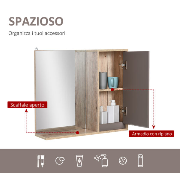 Armadietto Pensile per Bagno con Anta a Specchio Grigio e Rovere