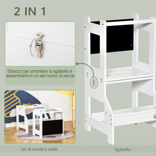 Scala Montessori 2 in 1 in MDF Staccabile, con Sgabello, Lavagna Inclusi, per Bambini 3-6 Anni, Bianco