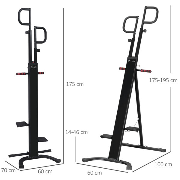 Vertical Climber con Monitor LCD e Altezza Regolabile, Arrampicatore in Acciaio e ABS, 100x60x175-195 cm, Nero