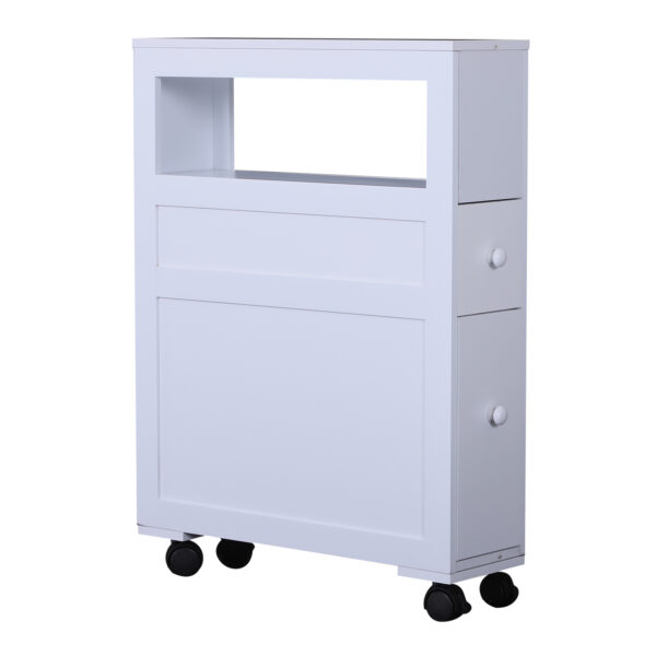 Mobiletto Salvaspazio da Bagno in Legno con Ripiano e 2 Cassetti, Bianco 16x52x66cm