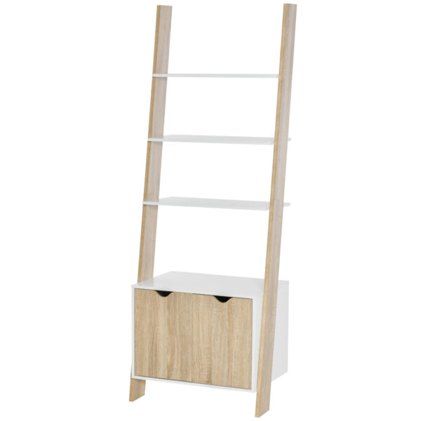 Mobile Libreria a Scala con 3 Mensole e Armadietto, Scaffale Moderno Stile Nordico in Legno, 60x40x171cm, Rovere e Bianco