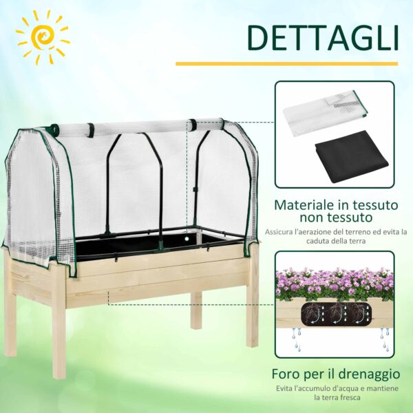 Letto per Orto in Cassetta con Serra da Giardino, Portapiante da Esterno in Legno e PE per Fiori e Verdure