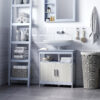 Mobile Sottolavabo Bagno con Armadietto e Ripiano Aperto, 60x30x62cm, Grigio e Legno Naturale