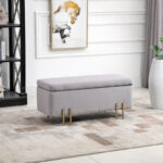 Panca Contenitore per Interni con Seduta Imbottita e Piedini Laccati Oro, Design Moderno ed Elegante, 100 x 40 x 42cm