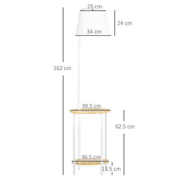 Lampada da Terra Moderna con Tavolino a 2 Livelli per Soggiorno e Camera da Letto, in Tessuto Effetto Lino, Bambù e Acciaio, Ø37x162 cm