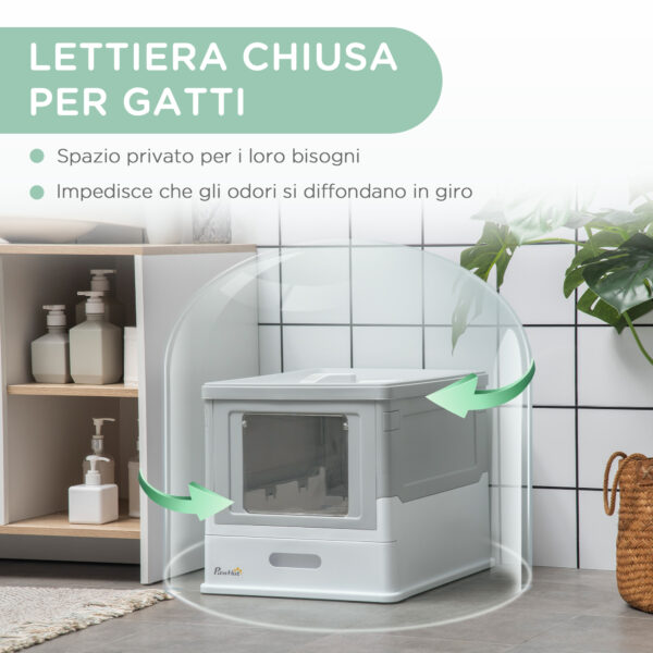 Lettiera per Gatti Chiusa in PP a 2 Porte con Paletta e Vassoio Estraibile, 47.5x35.5x36.7 cm