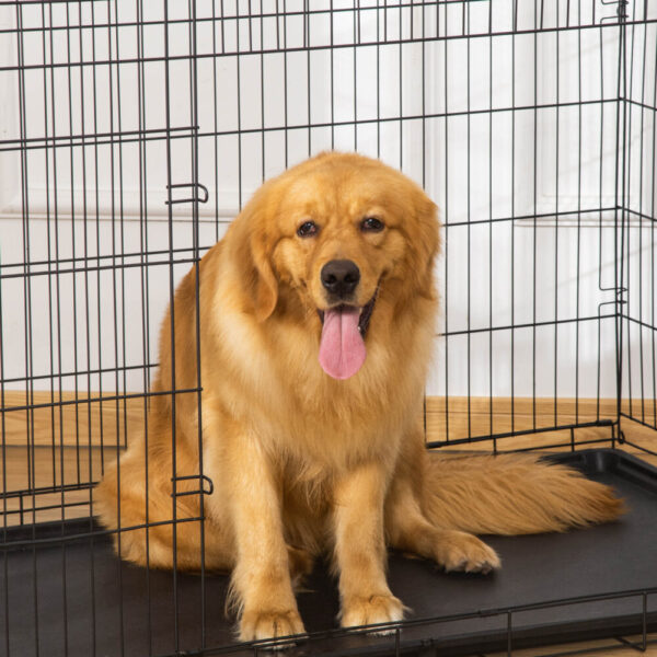 Gabbia Pieghevole per Cani e Gatti, Trasportino in Acciaio con Doppia Apertura, 121x77x82 cm, Nero