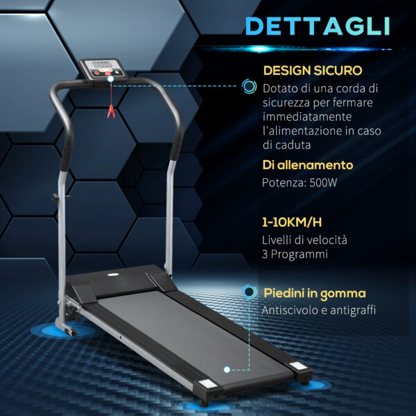 Tapis Roulant Elettrico e tapirulan salvaspazio Pieghevole con Schermo LCD Motore 500W Velocità 10km/h