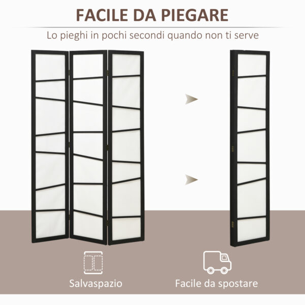 Paravento Separè a 3 Pannelli Pieghevole in Legno, 120x170cm, Nero e Bianco