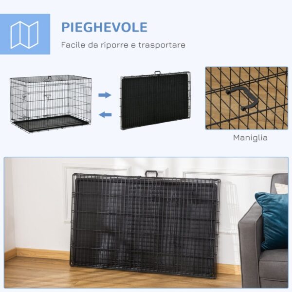 Gabbia Pieghevole per Cani e Gatti, Trasportino in Acciaio con Doppia Apertura, 121x77x82 cm, Nero