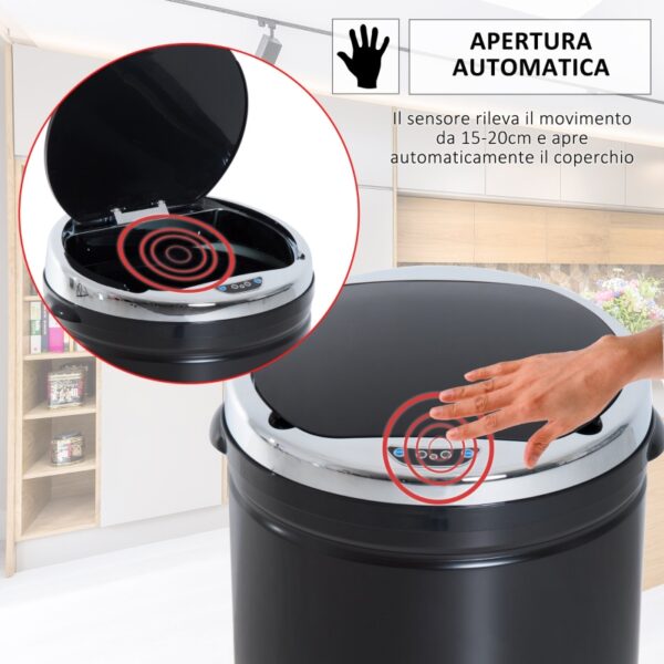 Pattumiera Automatica con Sensore a Infrarossi e Capacità 50L, Acciaio Inox e Plastica, Nero, 30.5x30.5x81.5cm