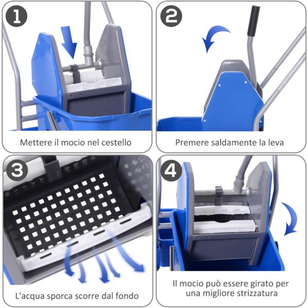 Carrello delle Pulizie Professionale con Secchio 25L e Strizzatore, Blu