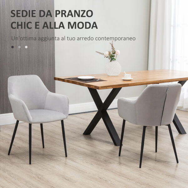 Set 2 Sedie per Soggiorno Nordiche con Schienale e Braccioli Ricurvi e Seduta Imbottita, 54x57x80 cm, Grigio