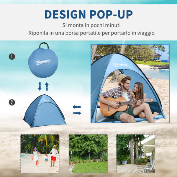 Tenda da Spiaggia per 2-3 Persone in Poliestere, PE e Acciaio con Tasche Portaoggetti, 150x115x110 cm