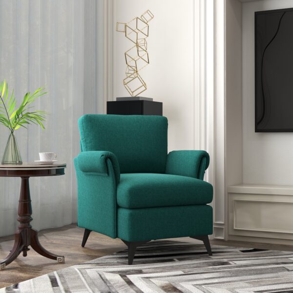 Poltrona d'arredo in Tessuto Effetto Lino Traspirante con Braccioli Arrotolati, 63x71x83 cm, Verde