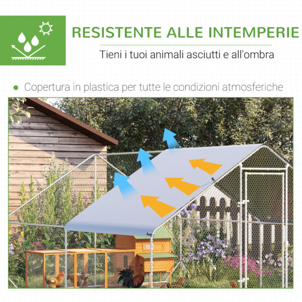 Pollaio da Giardino con Telaio Zincato, Copertura Impermeabile e Rete Esagonale, 3x4x2m, Argento