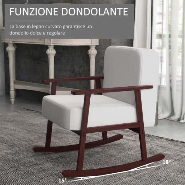 Poltrona a Dondolo in Tessuto Effetto Lino e Legno con Braccioli e Cuscini, 66x78x76 cm, Beige e Marrone