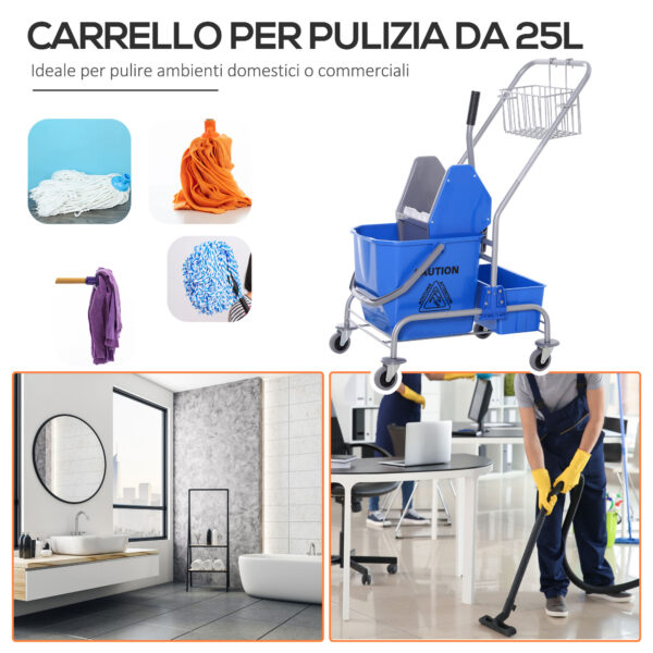 Carrello delle Pulizie Professionale con Secchio 25L e Strizzatore, Blu