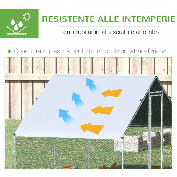 Pollaio da Giardino con Telaio Zincato, Copertura Impermeabile e Rete Esagonale, 3x2x2m, Argento