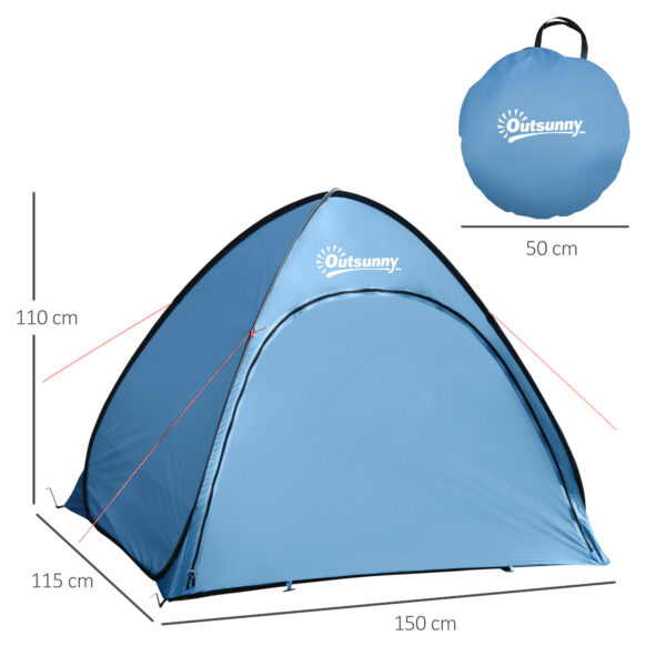 Tenda da Spiaggia per 2-3 Persone in Poliestere, PE e Acciaio con Tasche Portaoggetti, 150x115x110 cm