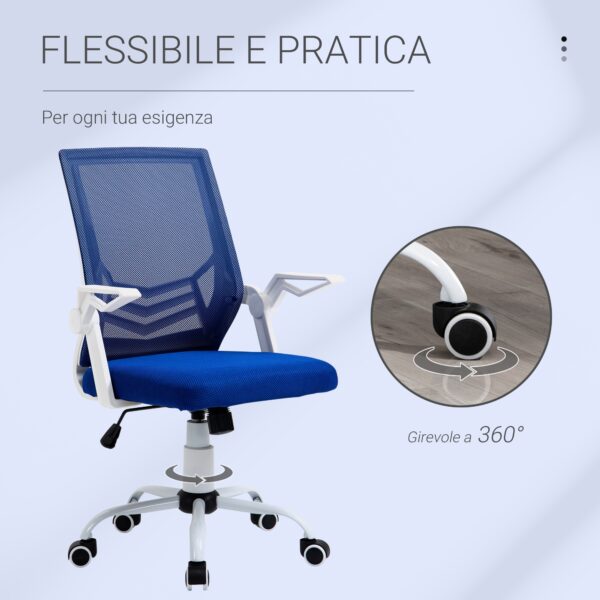 Sedia da Ufficio Ergonomica con Braccioli e Supporto Lombare Altezza Regolabile in Tessuto - Blu