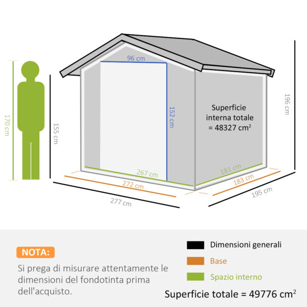 Casetta da Giardino Porta Utensili in Lamiera di Acciaio, Capanno da Giardino in Acciaio con Porte Scorrevoli, 277x195x192cm, Grigio