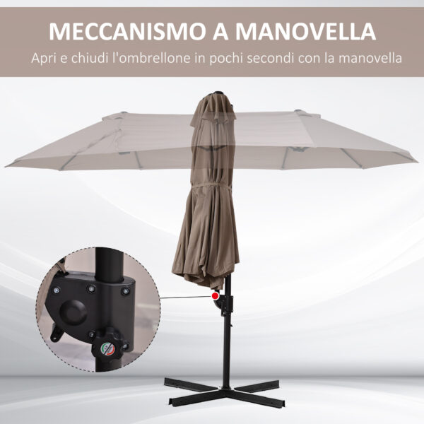 Ombrellone Doppio in Acciaio e Poliestere Anti-UV Impermeabile Marrone 270x460x250cm