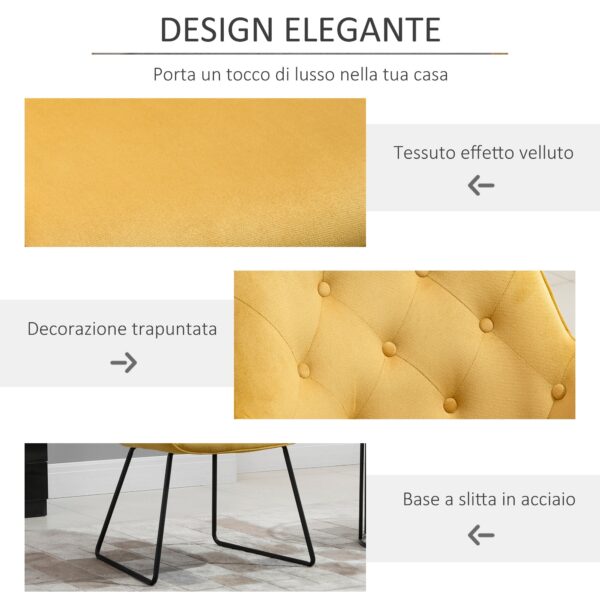 Poltroncina Imbottita con Rivestimento Effetto Velluto e Base a Slitta Giallo