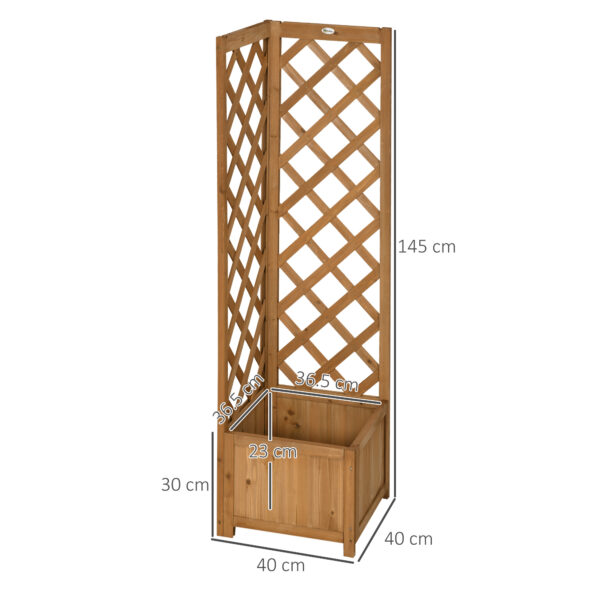 Fioriera da Giardino a Fondo Cavo in Legno di Abete Marrone con Grigliato per Rampicanti e Decorazioni, 40x40x145 cm