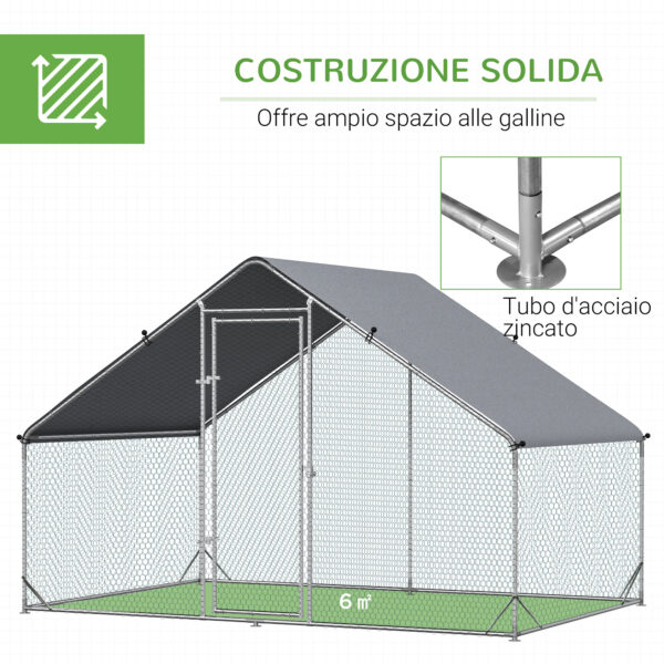 Pollaio da Giardino con Telaio Zincato, Copertura Impermeabile e Rete Esagonale, 3x2x2m, Argento