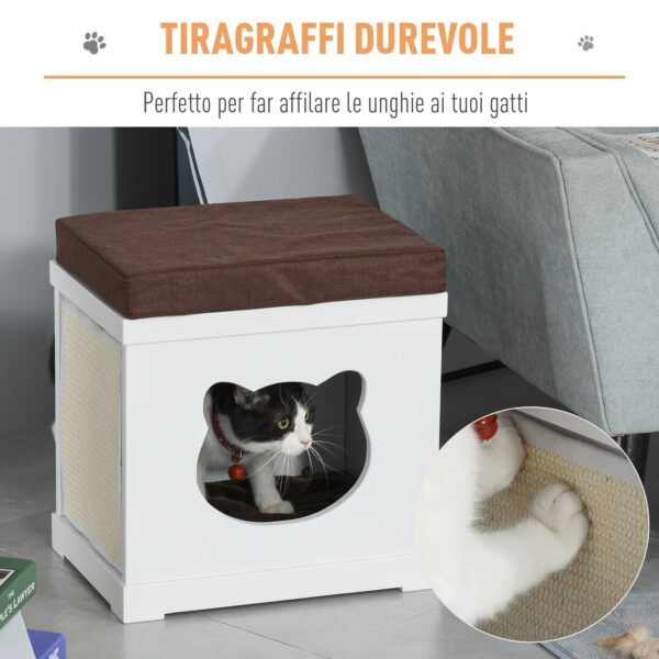 Cuccia per Gatti in Legno con 2 Cuscini e Tiragraffi Rimovibili, Bianco