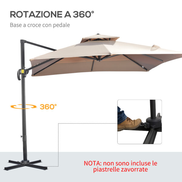 Ombrellone da Esterni a Braccio 295x295cm Girevole 360° con Manovella, Khaki e Nero