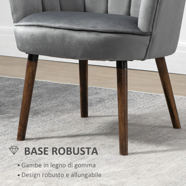 Poltrona in Velluto Imbottita con Schienale a Conchiglia, 66x72x79cm, Grigio