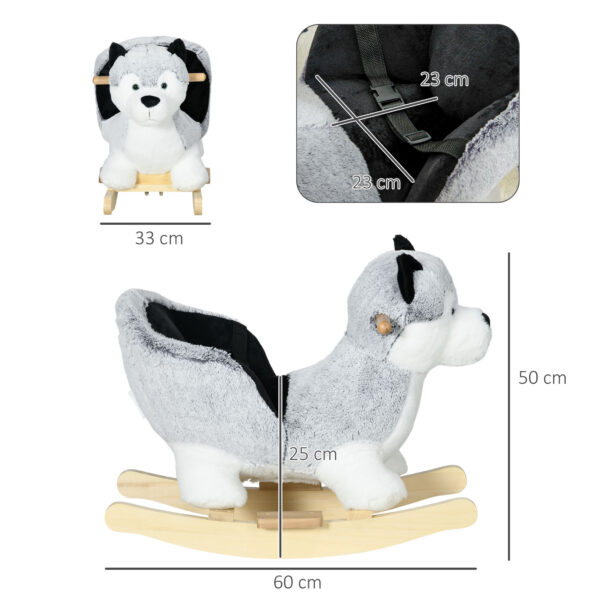 Cavallo a Dondolo a Forma di Cane Husky per Bambini da 18-36 Mesi, 60x33x50cm, Grigio