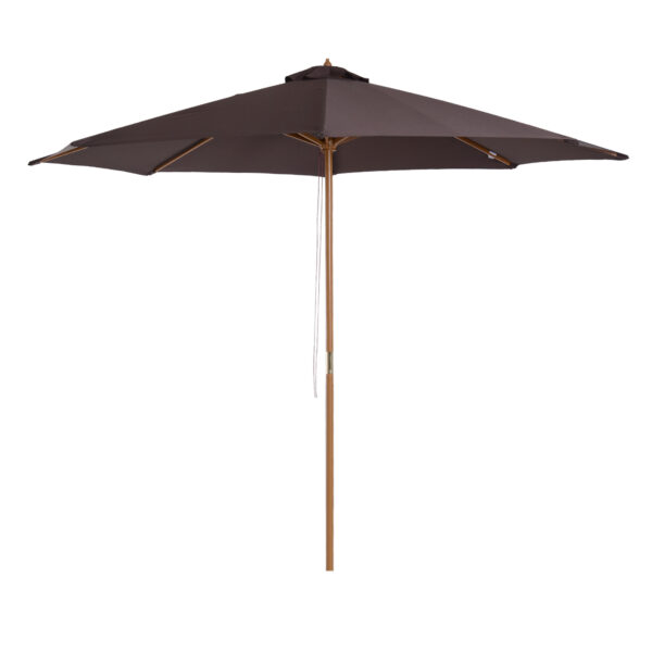 Ombrellone da Giardino con Palo in Legno e 8 Stecche, Parasole in Poliestere Anti UV, Φ300x250cm, Caffè