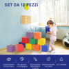 Set 12 Cubi Morbidi Gioco per Bambini Educativo da 2 Anni in Su, 20x20x20cm, Multicolore