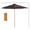 Ombrellone da Giardino con Palo in Legno e 8 Stecche, Parasole in Poliestere Anti UV, Φ300x250cm, Caffè