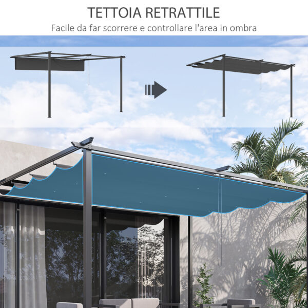 Gazebo Pergola in Acciaio e Poliestere con Tettuccio Protettivo Scorrevole, 390x290x220 cm