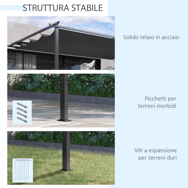 Gazebo Pergola in Acciaio e Poliestere con Tettuccio Protettivo Scorrevole, 390x290x220 cm