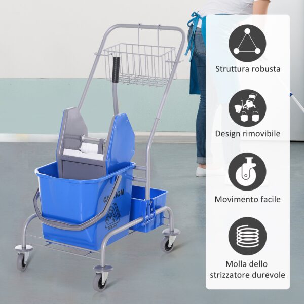 Carrello delle Pulizie Professionale con Secchio 25L e Strizzatore, Blu